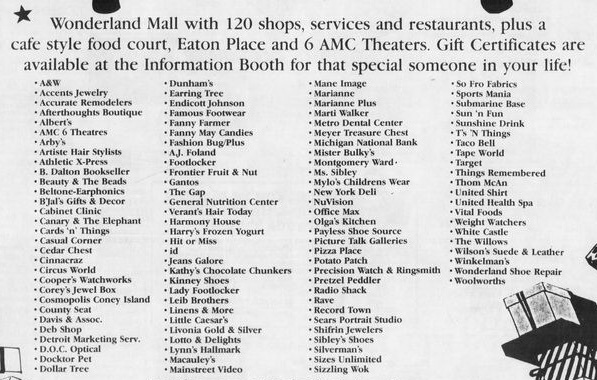 Wonderland Mall (Wonderland Shopping Center) - List Of Stores As Of 1990 (newer photo)